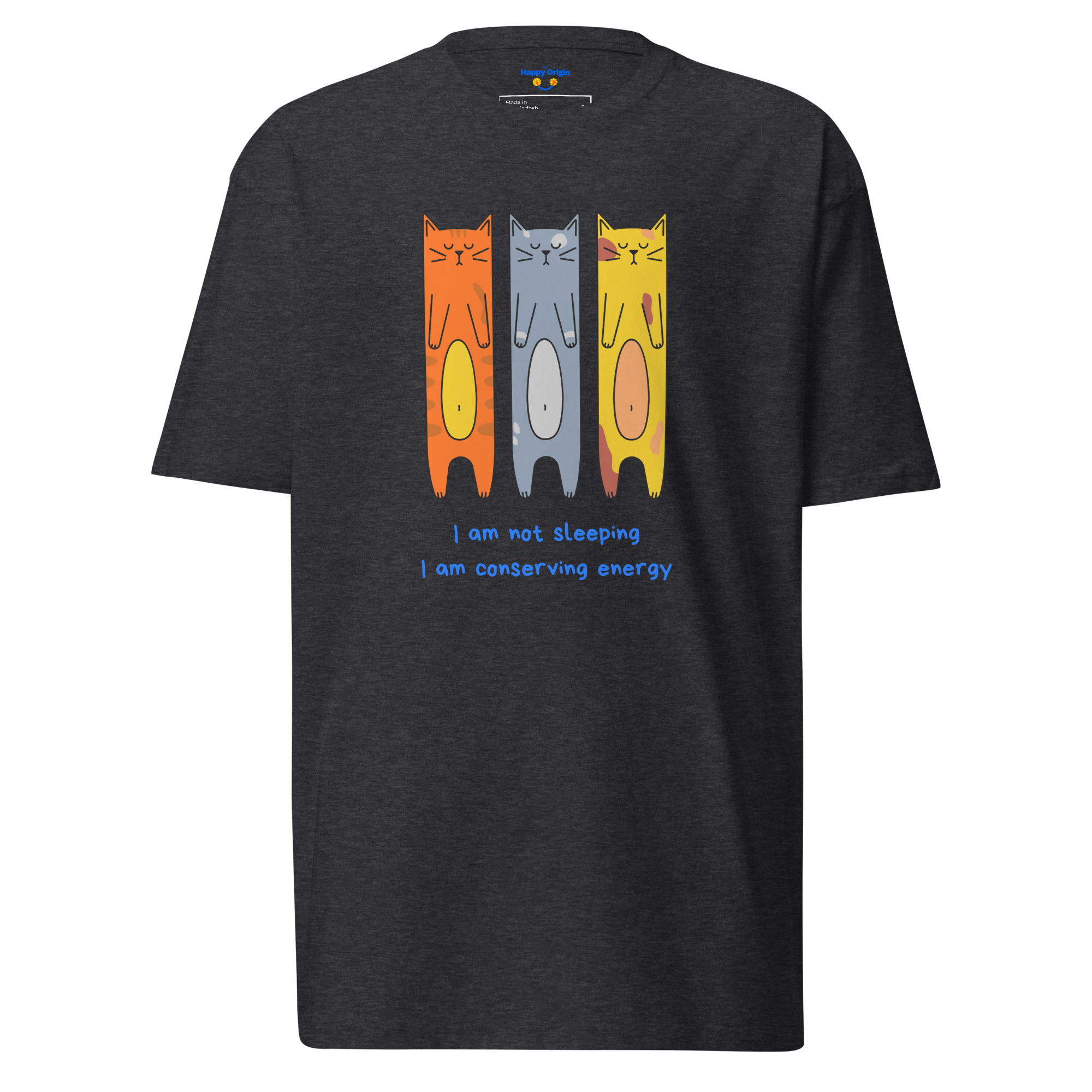 Three lazy cat dark grey tee